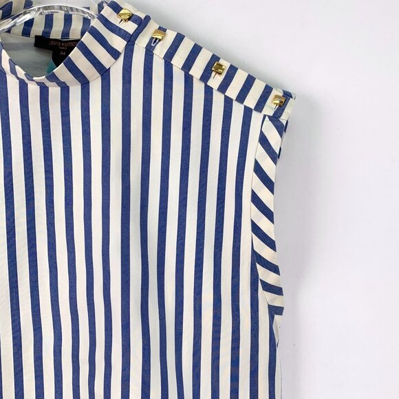 Louis Vuitton Striped Sleeveless Side Button Shirt Size 34 XXS Cotton & Silk - Picture 7 of 8
